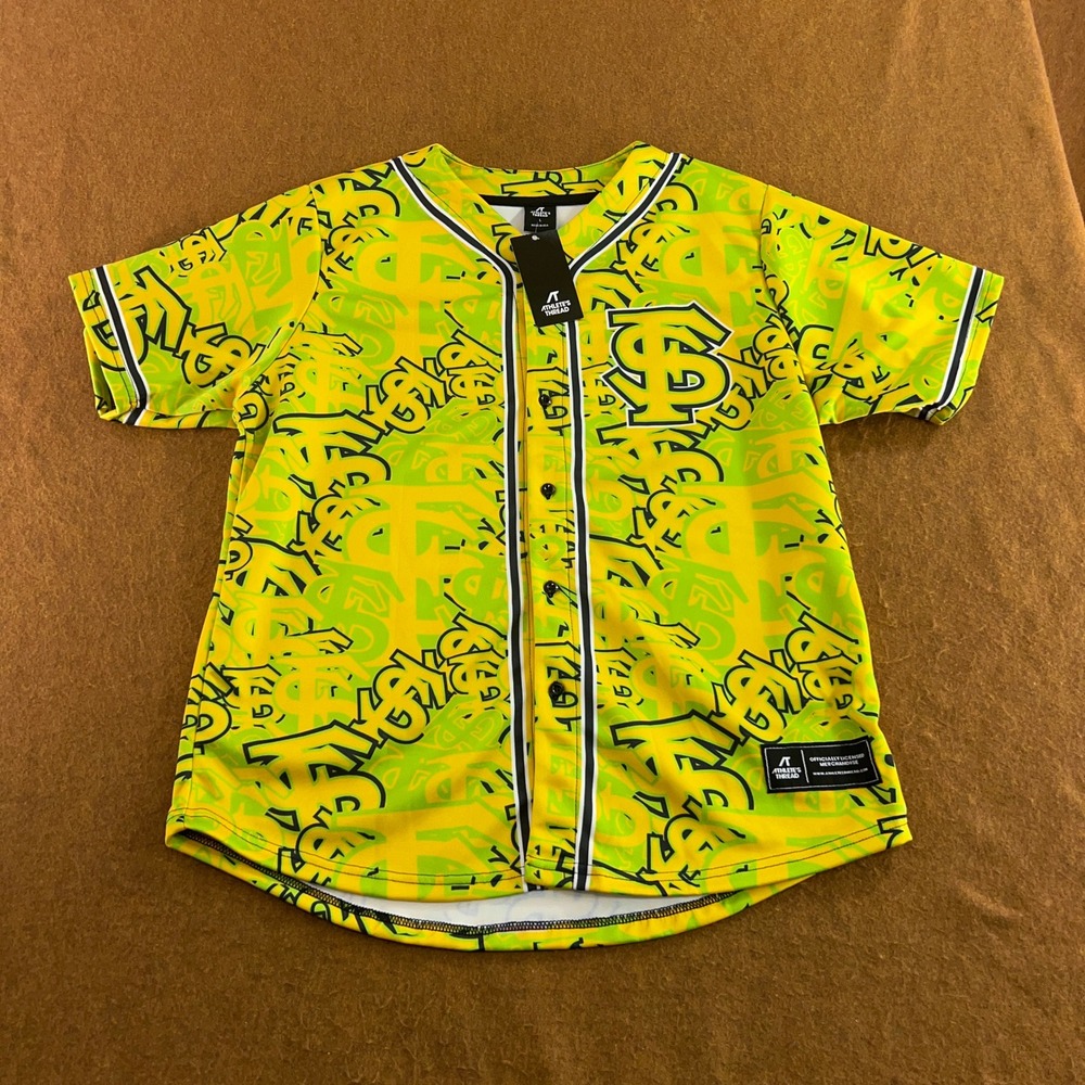Athlete's Thread Mens Large Neon Yellow USF Bulls All Over Print Baseball Jersey